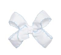 HAIRBOWS Lazo de grogrén con punto de luna para niñas con un centro de envoltura de nudo en un clip, todas las edades y tipos de cabello, lazo de 5 pulgadas, blanco con ribete azul