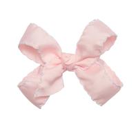 HAIRBOWS Lazo de grogrén con punto de luna para niñas con un centro de envoltura de nudo en un clip, todas las edades y tipos de cabello, lazo de 5 pulgadas, rosa claro con ribete blanco