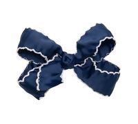 HAIRBOWS Lazo de grogrén con punto de luna para niñas con un centro de envoltura de nudo en un clip, todas las edades y tipos de cabello, lazo de 5 pulgadas, azul marino con ribete blanco