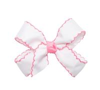 HAIRBOWS Lazo de grogrén con punto de luna para niñas con un centro de envoltura de nudo en un clip, todas las edades y tipos de cabello, lazo de 5 pulgadas, blanco con ribete rosa claro