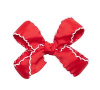 HAIRBOWS Lazo de grogrén con punto de luna para niñas con un centro de envoltura de nudo en un clip, todas las edades y tipos de cabello, lazo de 5 pulgadas, rojo con ribete blanco