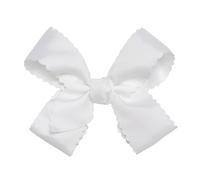 HAIRBOWS Lazo de grogrén festoneado para niñas con un centro de envoltura de nudo en un clip, todas las edades y tipos de cabello, lazo de 6 pulgadas, blanco