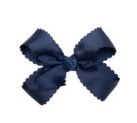 HAIRBOWS Lazo de grogrén festoneado para niñas con un centro de envoltura de nudo en un clip, todas las edades y tipos de cabello, lazo de 5 pulgadas, azul marino