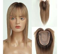 HAIRCUBE Peluca femenina peluca superior 100% con flequillo en el pelo humano, 150% de densidad base de seda clip ligero pérdida de cabello/cabello delgado / 14in-40g (cabello rubio gris claro)