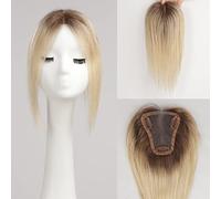 HAIRCUBE Peluca femenina Remy peluca humana, peluca femenina alopecia, pelo gris, 3.5in * 4in frenillo suizo de 12 pulgadas (Sombra dorada clara)