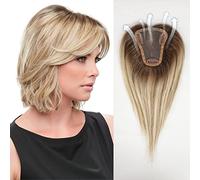 HAIRCUBE Peluca femenina Remy peluca humana, peluca femenina alopecia, pelo gris, 3.5in * 4in frenillo suizo de 12 pulgadas (Marrón miel)