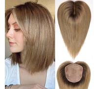 HAIRCUBE Tapa de Cabello 5"*5.5" Base para Mujeres, 14 Pulgadas rubio ceniza ombré, Tapa de Cabello 100% Cabello Humano Real con Flequillo para Mujeres con Cabello Ralo