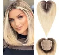 HAIRCUBE Tapa de Cabello 5"*5.5" Base para Mujeres, 14 Pulgadas rubio claro ombré, Tapa de Cabello 100% Cabello Humano Real sin Flequillo para Mujeres con Cabello Ralo