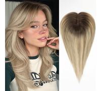 HAIRCUBE Tocado femenino, Top hair Plate 100% cabello de caballo de cabeza humana, con flequillo, 150% tocado de base de seda de densidad 14 pulgadas 40 gramos-T2-#6/#613