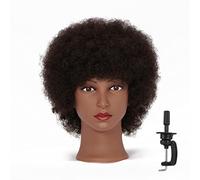 Hairingrid Cabeza de maniquí afroamericana con cabello humano 100% cosmetología, cabeza de maniquí para práctica de peinado, trenzado y soporte de abrazadera gratis (R72026B0210H)