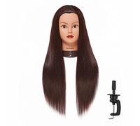 Hairingrid Cabeza de maniquí de 26 a 28 pulgadas, cabeza de maniquí de entrenamiento de peinado, cabeza de muñeca de fibra sintética y soporte de abrazadera gratis (R71919LB0420) marrón oscuro