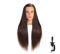 Hairingrid - Cabeza de maniquí de 66 a 71 cm para entrenamiento de peinado, cosmetología, muñeca con pelo de fibra sintética y soporte de abrazadera, marrón