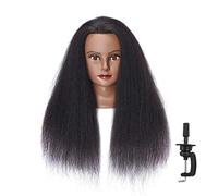 Hairlink Cabeza de maniquí afro de pelo, para peluquería, entrenamiento de peluquería, muñecas para maniquíes de cosmetología, cabeza de práctica con soporte (6611B0216)
