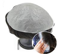 Hairnotion Toupee para hombres 0.04 MM Invisible Piel súper delgada Cabello humano real negro 1b # con pelucas de cabello gris al 10% # 1b10