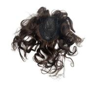 Hairpiece natural ondulado con flequillo y raya en el medio, cabello humano para mujeres calvas, cabello castaño oscuro Extensiones de cabello(Dark Brown)
