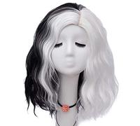 Hairpieces 40cm Short Black White Mixed Wavy Curly Daily Halloween Party Vampire Ghost Cosplay Wig Black+white