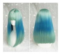 Hairpieces Lolita Long Straight Harajuku Lace Front Wigs with Air Bangs 2 ToneColor Blue Green Mixed Gradient Heat Resistant Synthetic Fiber Hair for Cosplay 16/20inches40cmWigs Nursing Tools50cm