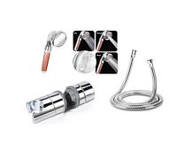 Hairstore Cabezal de ducha con tubo flexible, 3 posiciones de filtración, tubo flexible de 1,5 m, 3 ajustes, plateado, acabado cepillado