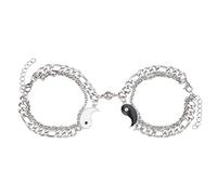 HAISENG 2 pulseras de acero inoxidable para Chi, corazón ajustable para amante, joyería de regalo, pulseras ajustables a juego para las mejores parejas, talla única, como se describe
