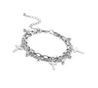 HAISENG Abalorio moderno de doble capa con cruces de acero inoxidable para fiestas, elegante abalorio, talla única, como se describe