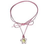 HAISENG Cadena de clavícula de flores coloridas y elegante, collar floral, cadena de amarre, gargantilla de flores acrílicas, gargantilla de playa con colgante de flores acrílicas para novia, collar