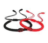 HAISENG Cuerda roja y negra tejida a mano, nudo ajustable, doble nudo de dinero, cuerda de mano para mujeres, parejas, cuerda roja ajustable para mujeres y hombres