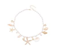 HAISENG Elegante collar de cadena de clavícula para el cuello, joyería con colgante de concha, textura de metal con cuentas para varias ocasiones, joyería de moda para mujer, C, como se describe, como