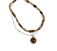 HAISENG Elegante collar para mujer con diseños retro y piedra de ojo tigre, cadena de acero inoxidable resistente, accesorio portátil, collar vintage