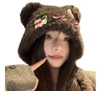 HAISENG Sombrero de oso de peluche para mujer con orejas de gato y lazos, sombrero casual encantador accesorio de invierno para trajes de moda