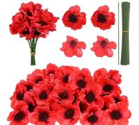 Haishell Juego de 60 flores artificiales de amapola roja para recuerdo, cabeza de amapolas falsas, flores silvestres falsas con rama de flores para el día de los veteranos, ramilletes para decoración