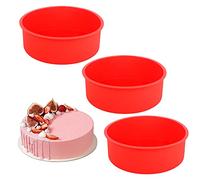 Haisheng 3PCS Molde Bizcocho Molde Repostería Molde Tartas Molde Silicona Redondo Molde para Bizcochos Horno Molde Pan Tartas de Capas, Queso, Pasteles de Arco Iris Pastel de Fruta (15cm, Microondas)