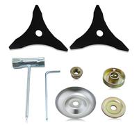 Haishine Cuchillas para desbrozadora de acero al carbono de 10" x 3 dientes, cabezal de cuchilla para desbrozadora con kits adaptadores, orificio: 25,4 mm, grosor: 3 mm