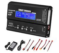 Haisito Cargador Lipo 80W 6A, Balanceador Lipo Cargador RC de batería Lipo/Li-Ion/Life (1 - 6S) y NiMH/NiCd (1 - 15S), con Pantalla LED, alimentación y Adaptador XT60 / Deans/JST/Futaba
