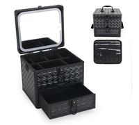 HAISKY Estuche de maquillaje con cajón, estuche de viaje con espejo LED magnético, organizador de cosméticos con divisor ajustable, color negro brillante