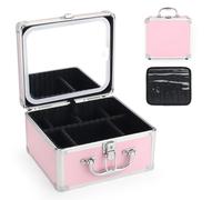 HAISKY Estuche de maquillaje, estuche de viaje con espejo LED magnético desmontable, organizador de cosméticos impermeable con divisor ajustable, 3 modos de color, rosado (Icy Pink)