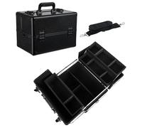 HAISKY Estuche organizador de cosméticos grande con 4 bandejas con divisores, con cerradura, almacenamiento de suministros de tecnología de uñas, color negro estrellado