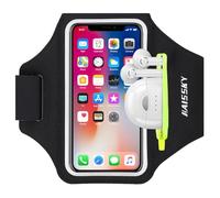 HAISSKY Brazalete Deportivo para Correr con Bolsa de Auriculares, Brazalete Móvil Deportivo Ajustable para iPhone 16 Pro MAX 15 Pro 14 13 12 11 Plus, Galaxy S25/S24/S23/S22, hasta 6,9" (Negro)