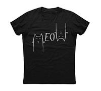 HAIT Meow Cute Funny Cat Printed Mens Short Sleeve New Cotton Black T-Shirt Black(Medium)