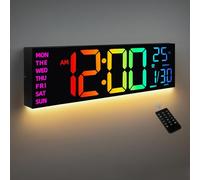 HAITANG - Reloj de Pared Digital de 8 Colores, Reloj Digital Grande de 16.2" con Temperatura, Fecha, DST automático, luz Nocturna, atenuador de Brillo automático, Reloj de Pared de 24/12 Horas para