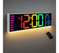 HAITANG - Reloj de Pared Digital de 8 Colores, Reloj Digital Grande de 16.2" con Temperatura, Fecha, DST automático, luz Nocturna, atenuador de Brillo automático, Reloj de Pared de 24/12 Horas para