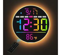 HAITANG Reloj de Pared Digital Grande 8'' con Cambio Color RGB y Mando, Brillo Auto, Temperatura, Luz Nocturna, Alarma Modo Semana/Fin de Semana para Hogar/Dormitorio/Oficina-Blanco