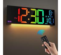 HAITANG Reloj de Pared Digital Grande Negro de 16 Pulgadas para Sala de Estar, Mando a Distancia, Alarma Dual, 8 Colores RGB, Pantalla LED Grande, Brillo automático, Fecha, Hora de Verano automática