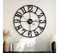 HAITANG Reloj de Pared Grande de 18 Pulgadas, Redondo, Casi silencioso, sin tictac, de Cuarzo, Funciona con Pilas, números arábigos Negros, Relojes de Pared de Metal para Sala de