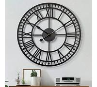 HAITANG Reloj de Pared Grande de Metal y Hierro Retro silencioso sin garrapatas, Funciona con Pilas, números Romanos de Metal, Redondo, Moderno, para decoración de la Sala de Estar