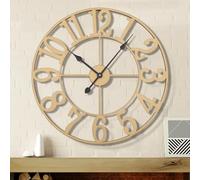 HAITANG Reloj de Pared Grande, Moderno, de Metal Dorado, Redondo, 80 cm de diámetro, silencioso, Funciona con Pilas, Estilo Vintage, números arábigos para salón, Dormitorio, decoración de Cocina