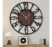HAITANG - Reloj de Pared Grande para Sala de Estar, Moderno de 60 cm o más, Relojes silenciosos de Metal Negro y Madera para Granja, Comedor, Dormitorio, Reloj de Cocina, decoración de Pared