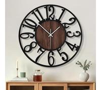 HAITANG - Reloj de Pared Grande para Sala de Estar, Moderno de 60 cm o más, Relojes silenciosos de Metal Negro y Madera para Granja, Comedor, Dormitorio, Reloj de Cocina, decoración de Pared