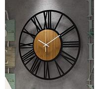 HAITANG - Reloj de Pared Grande Redondo de Madera Negro para decoración de Sala de Estar, números Romanos Retro, silencioso, no Hace cosquillas, Adecuado para el hogar, jardín, Oficina, café, 60 cm