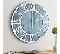 HAITANG - Reloj de Pared Redondo de Madera, Moderno, Retro, Azul, 40 cm, números Romanos decoración de Sala de Estar, luz garrapata Reloj de Pared, decoración del hogar, jardín, Oficina, café,