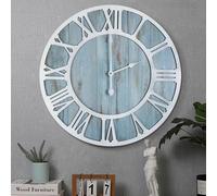 HAITANG - Reloj de Pared Redondo de Madera, Moderno, Retro, Azul, 60 cm, números Romanos decoración de Sala de Estar, luz garrapata Reloj de Pared, decoración del hogar, jardín, Oficina, café,